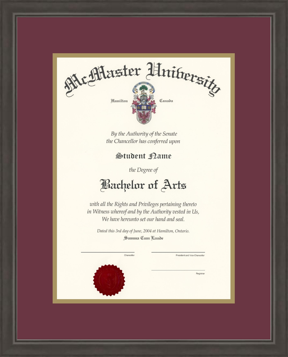 Custom McMaster University Diploma Frame