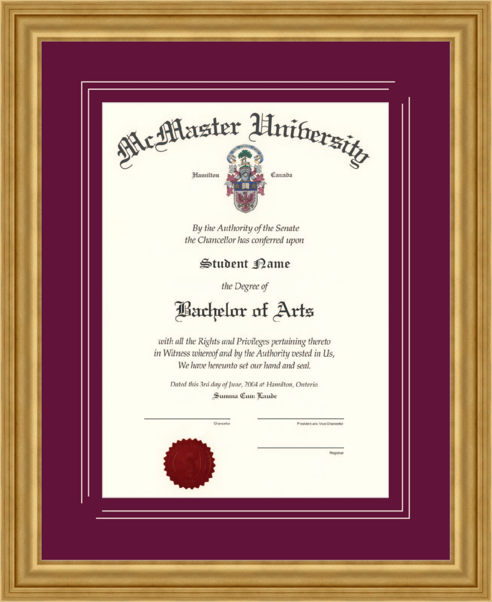 Custom McMaster University Diploma Frame
