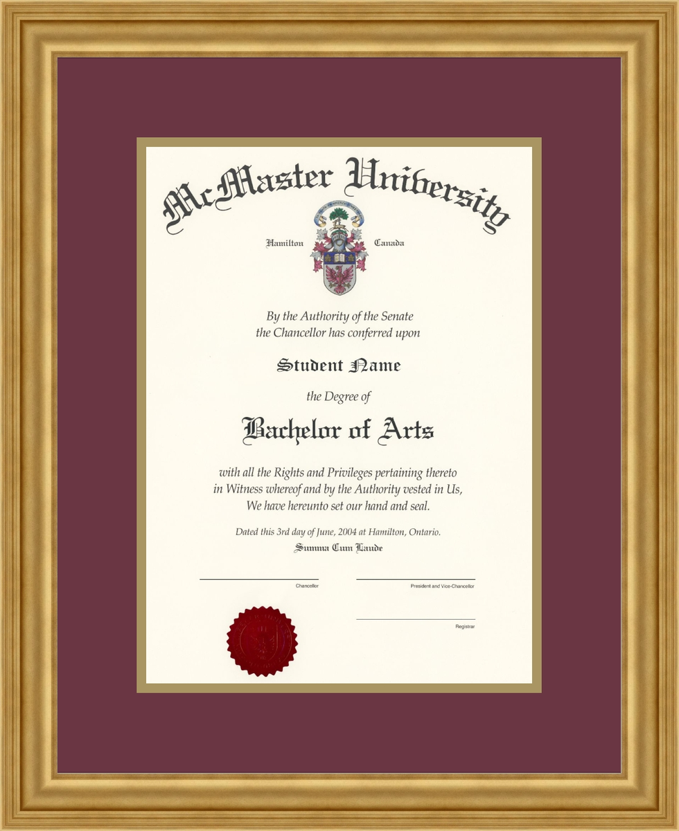 Custom McMaster University Diploma Frame