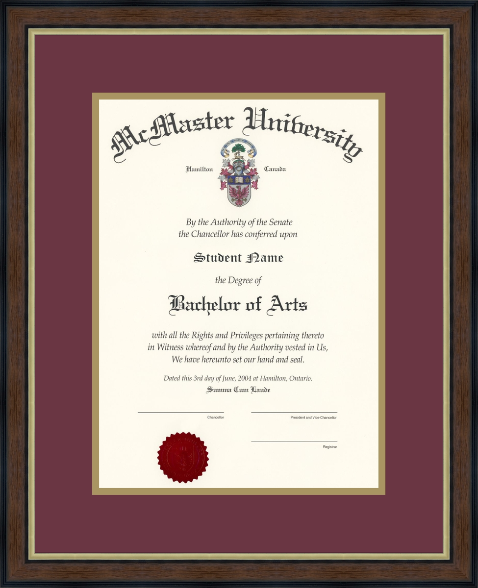Custom McMaster University Diploma Frame
