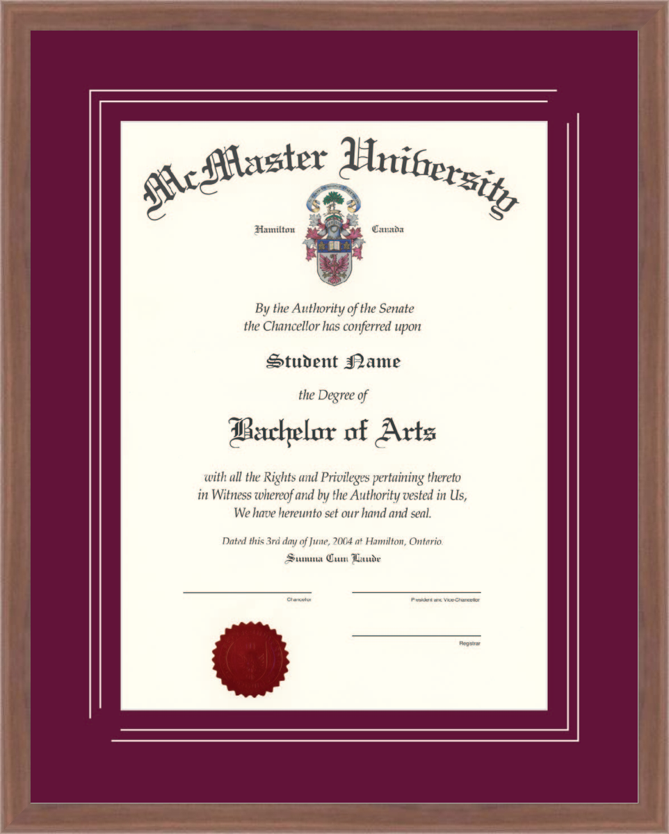 Custom McMaster University Diploma Frame