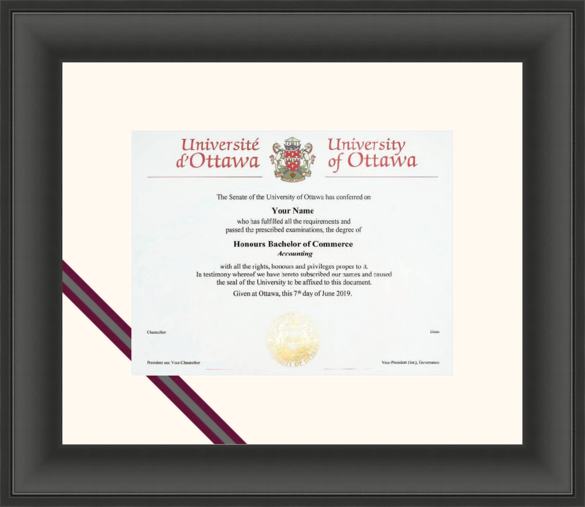 Custom University of Ottawa Diploma Frame