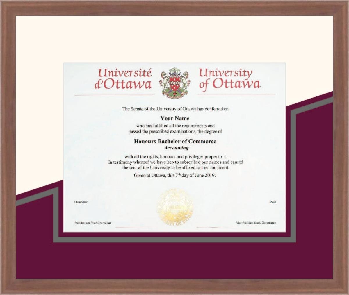 Custom University of Ottawa Diploma Frame