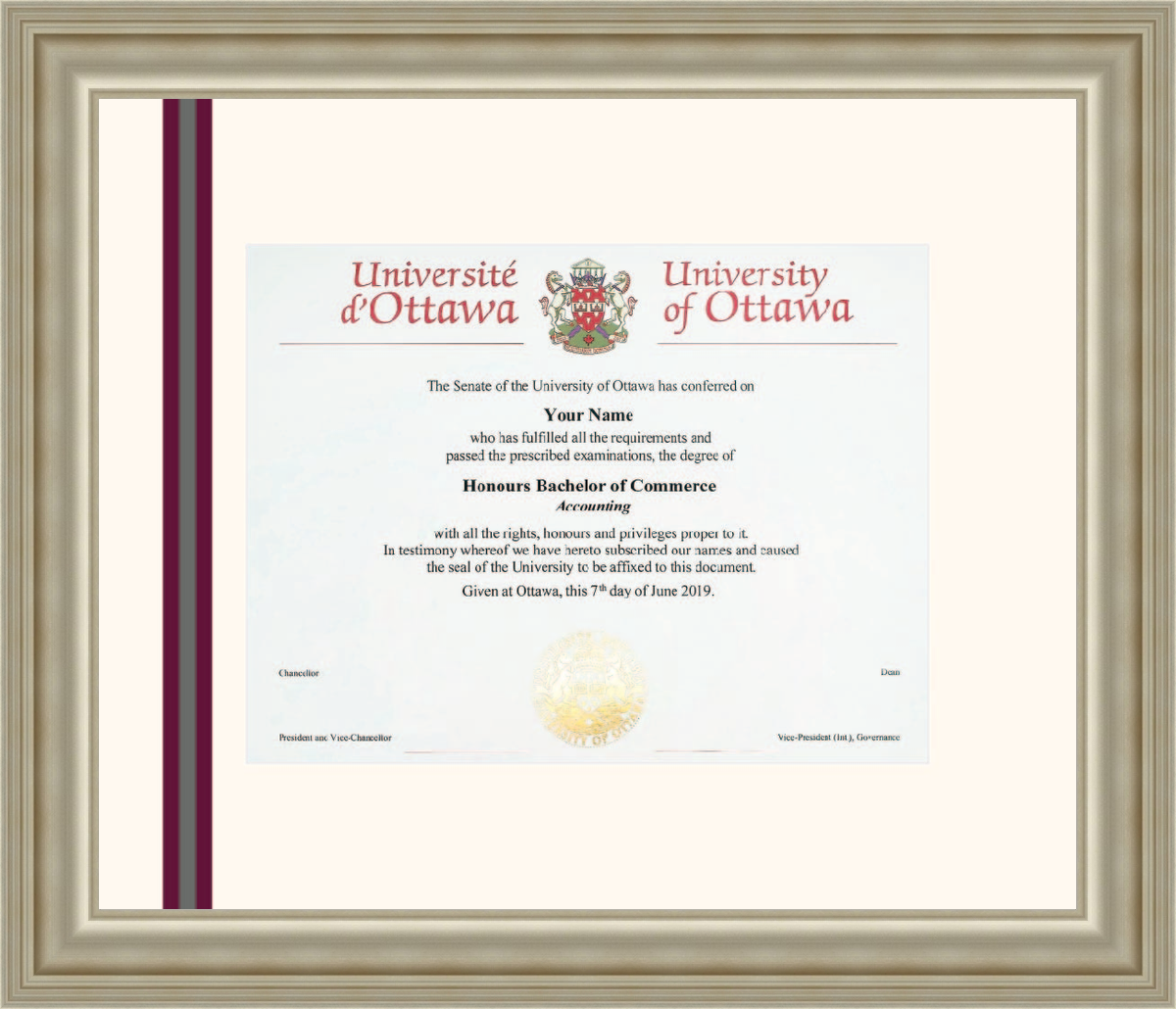 uOttawa R104054 Ramino Silver L2 Ottawa Tricolour Vertical Strip