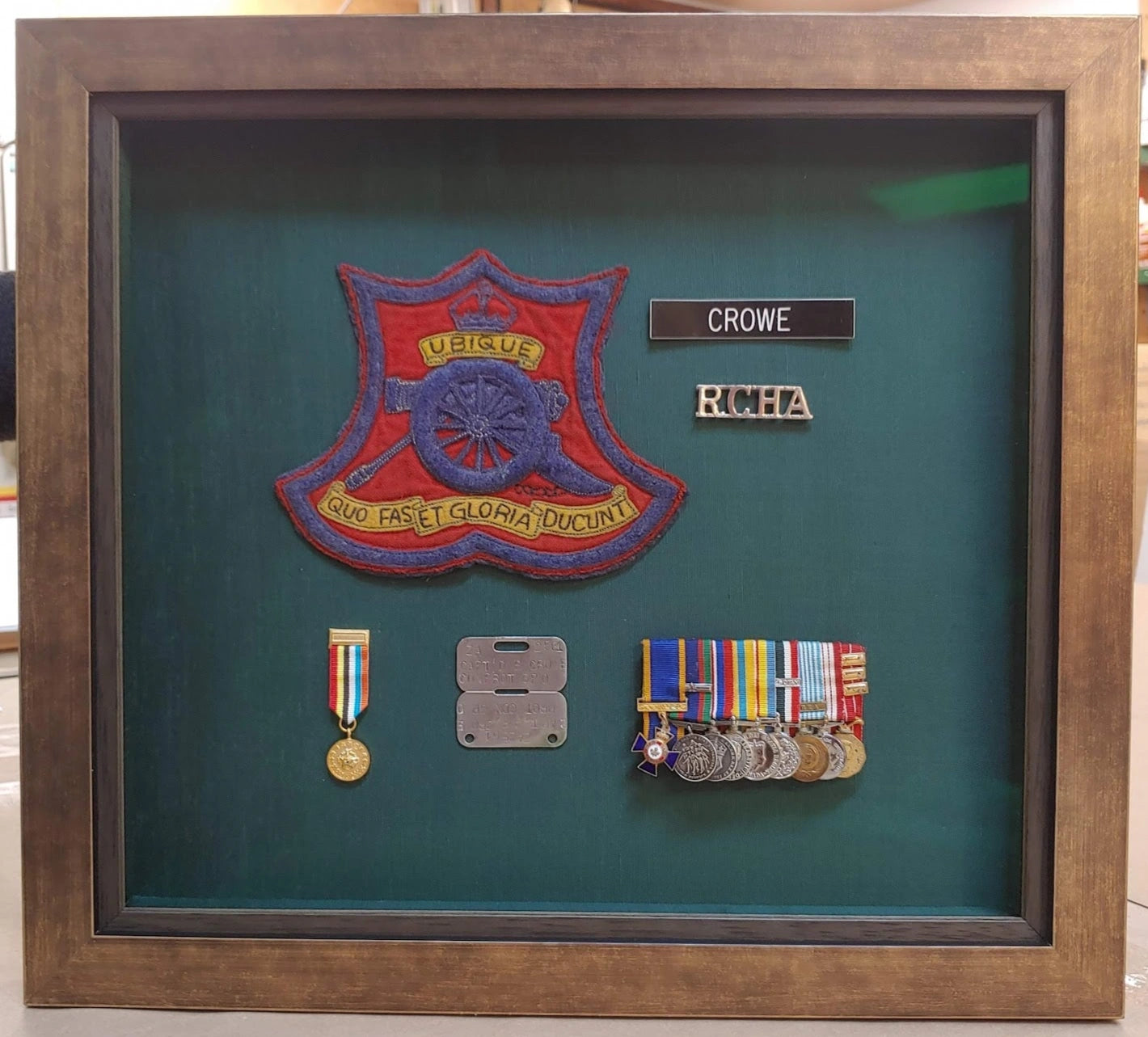 Custom shadowbox frame design for personal mementos and rare objects