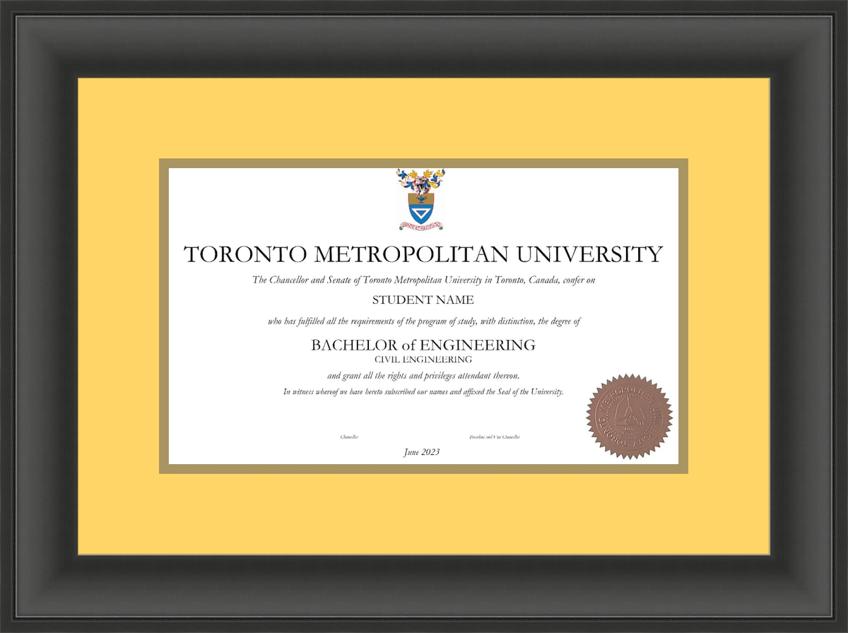 Custom Toronto Metropolitan University Diploma Frame