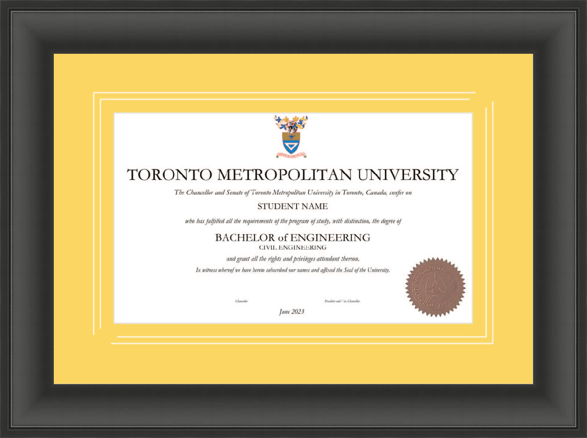 Custom Toronto Metropolitan University Diploma Frame