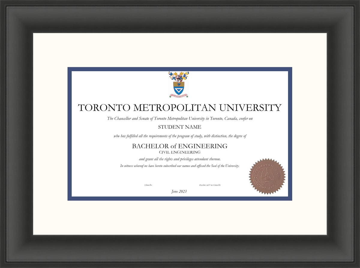 Custom Toronto Metropolitan University Diploma Frame