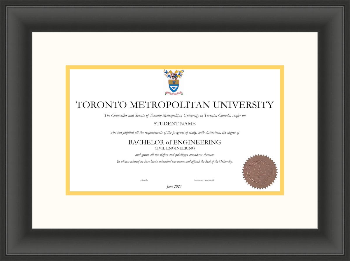 Custom Toronto Metropolitan University Diploma Frame