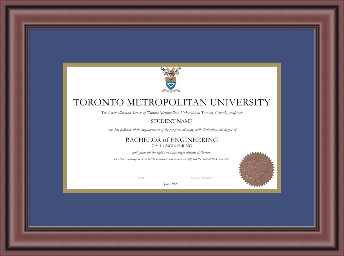 Custom Toronto Metropolitan University Diploma Frame