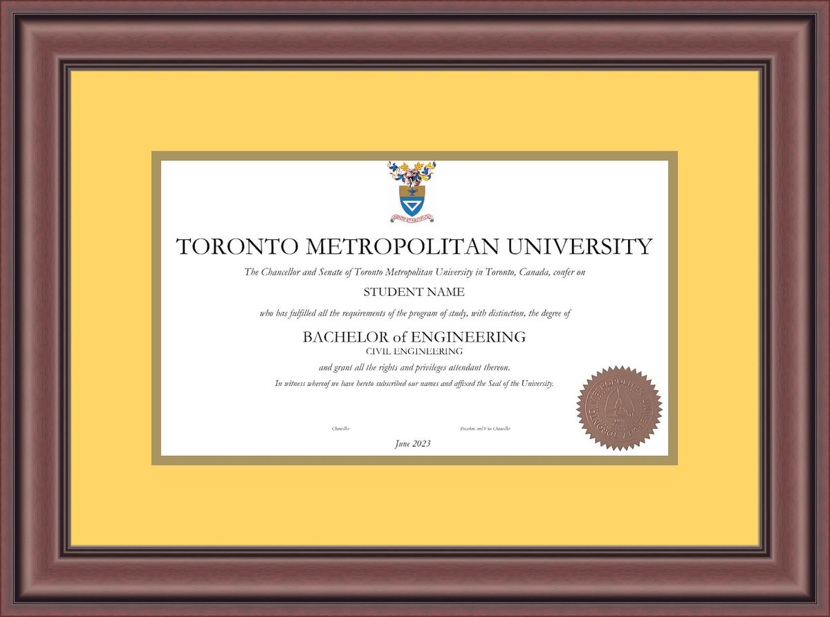 Custom Toronto Metropolitan University Diploma Frame