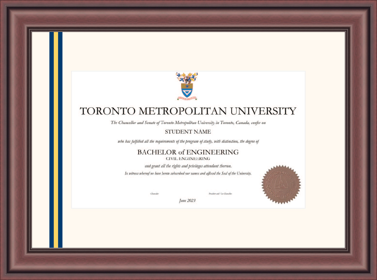 Custom Toronto Metropolitan University Diploma Frame
