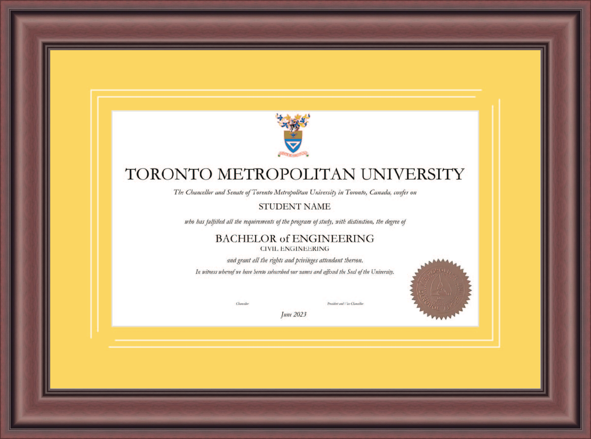 Custom Toronto Metropolitan University Diploma Frame
