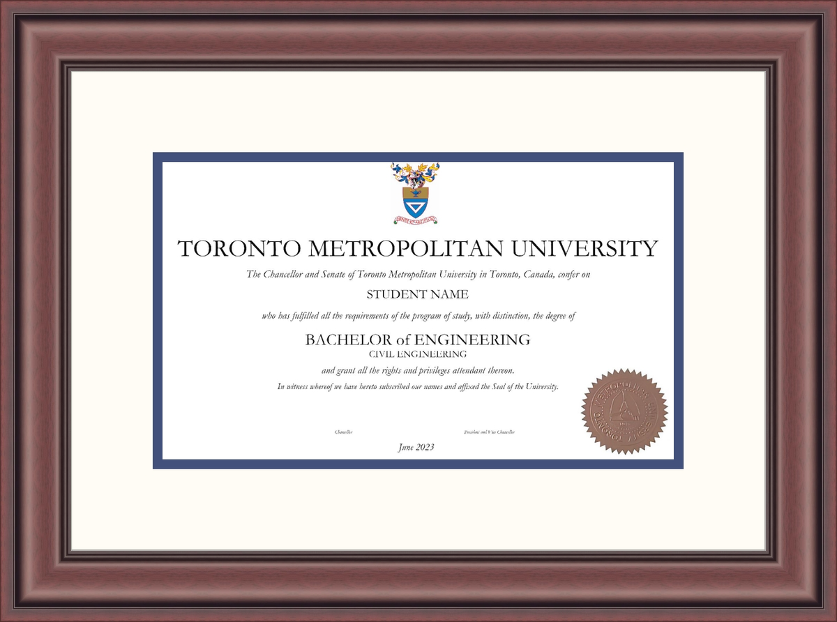 Custom Toronto Metropolitan University Diploma Frame