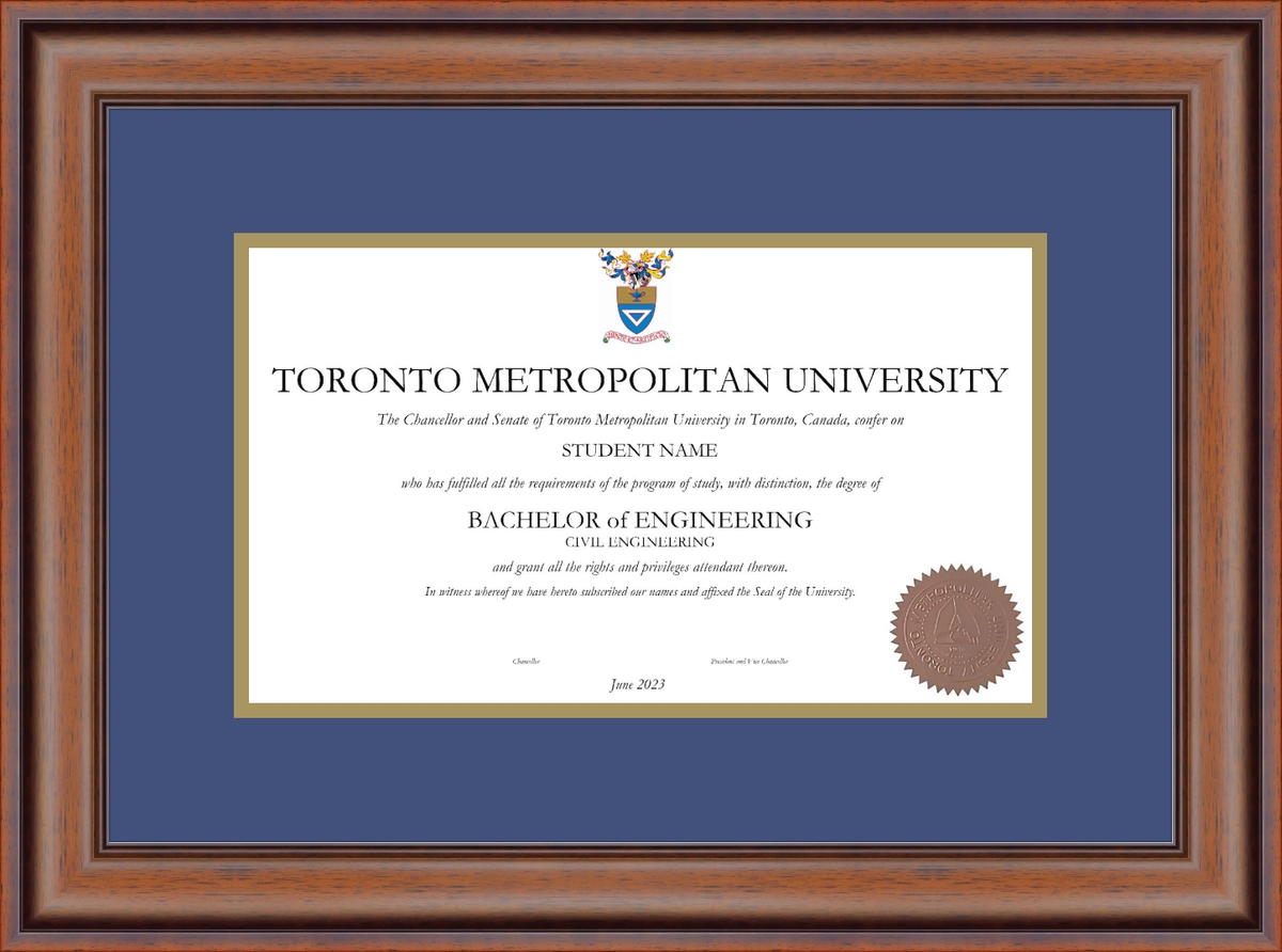 Custom Toronto Metropolitan University Diploma Frame
