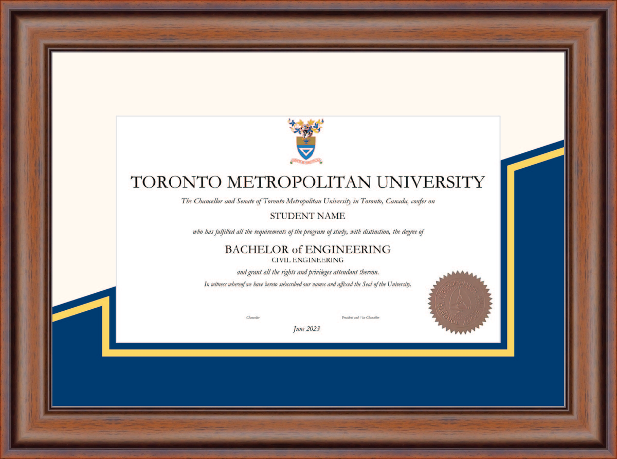 Custom Toronto Metropolitan University Diploma Frame