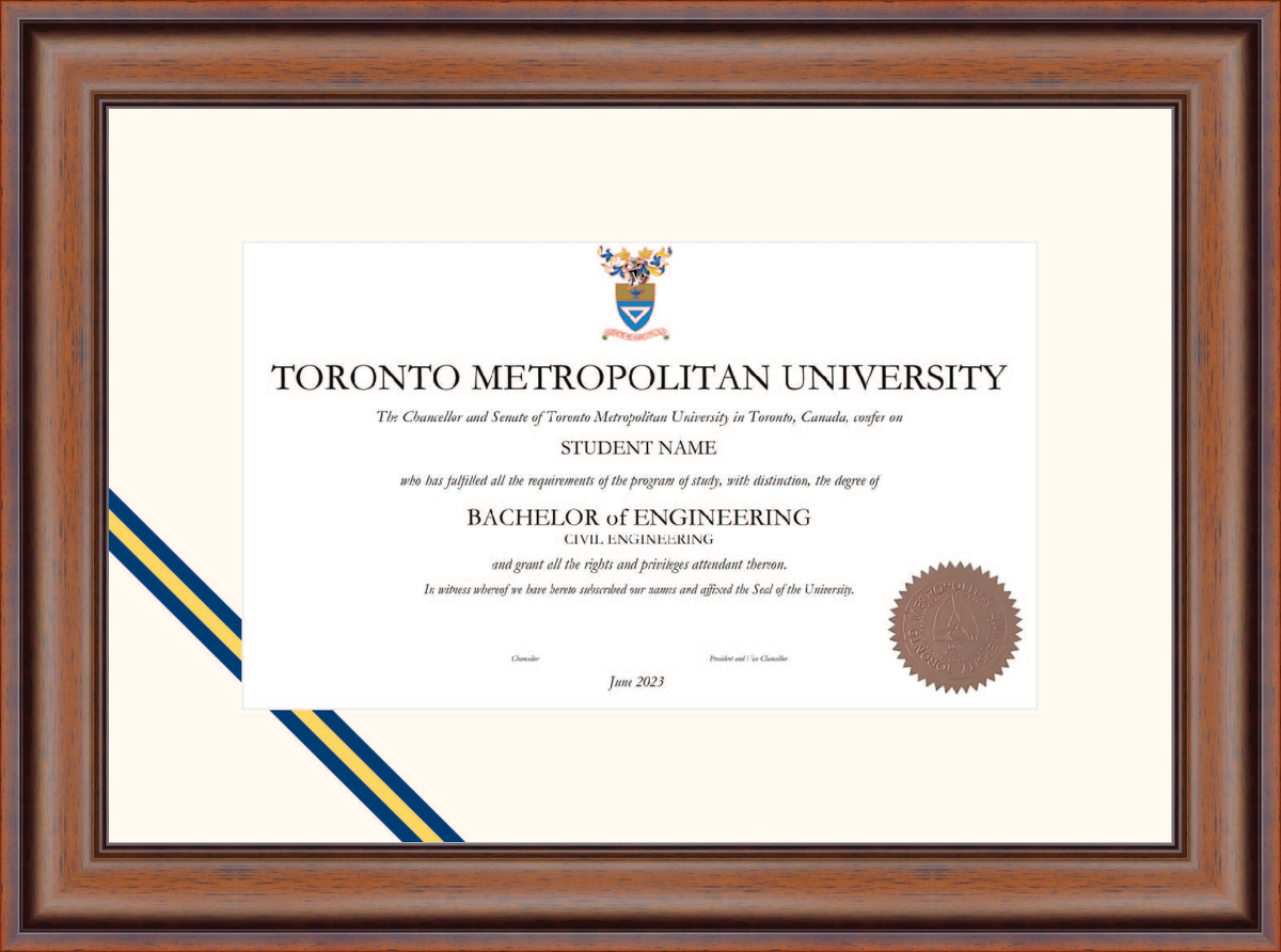 Custom Toronto Metropolitan University Diploma Frame