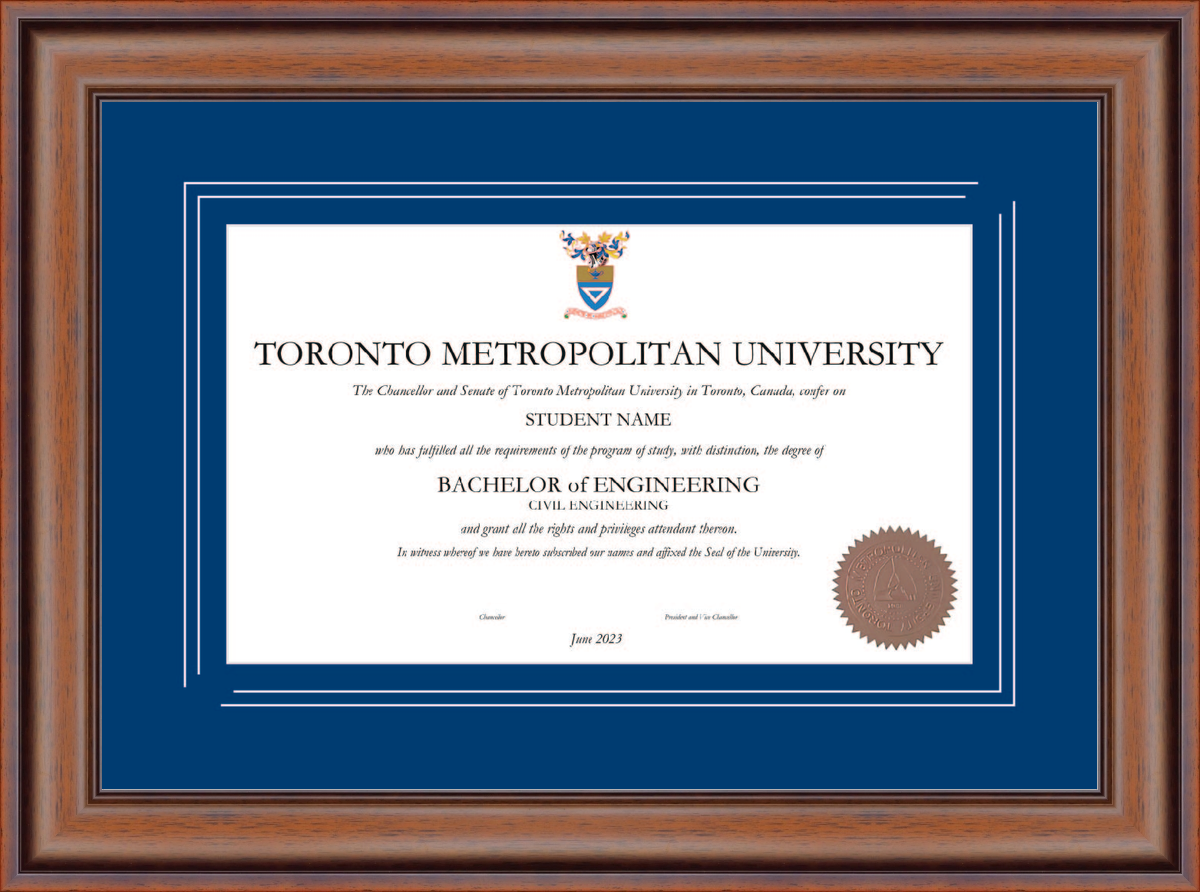 Custom Toronto Metropolitan University Diploma Frame
