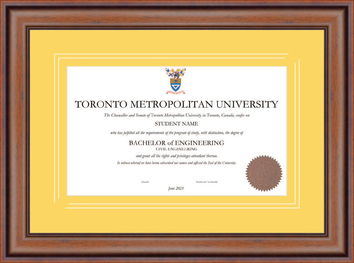Custom Toronto Metropolitan University Diploma Frame