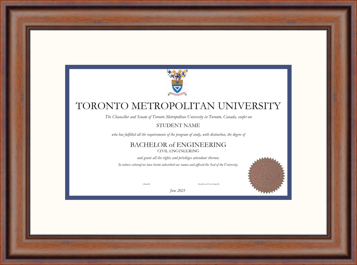 Custom Toronto Metropolitan University Diploma Frame