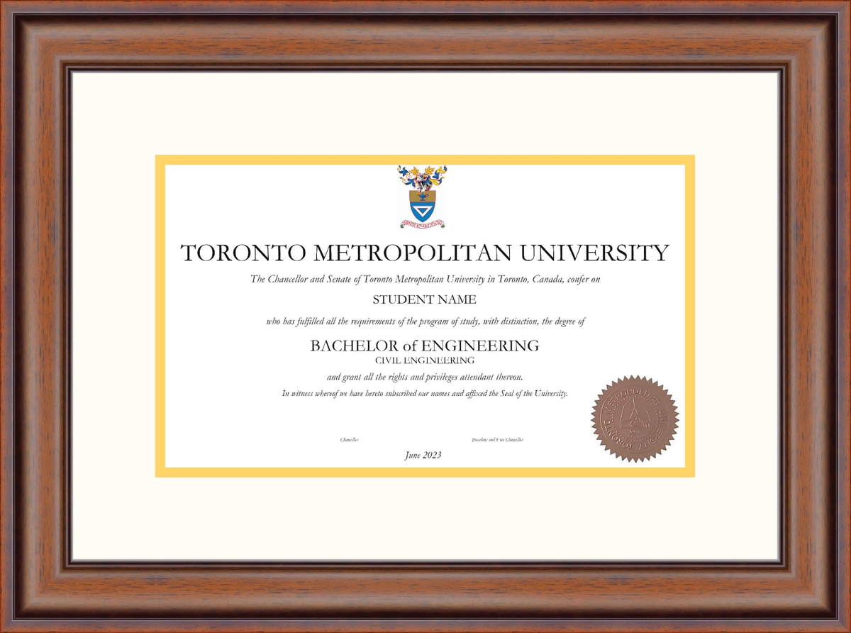 Custom Toronto Metropolitan University Diploma Frame