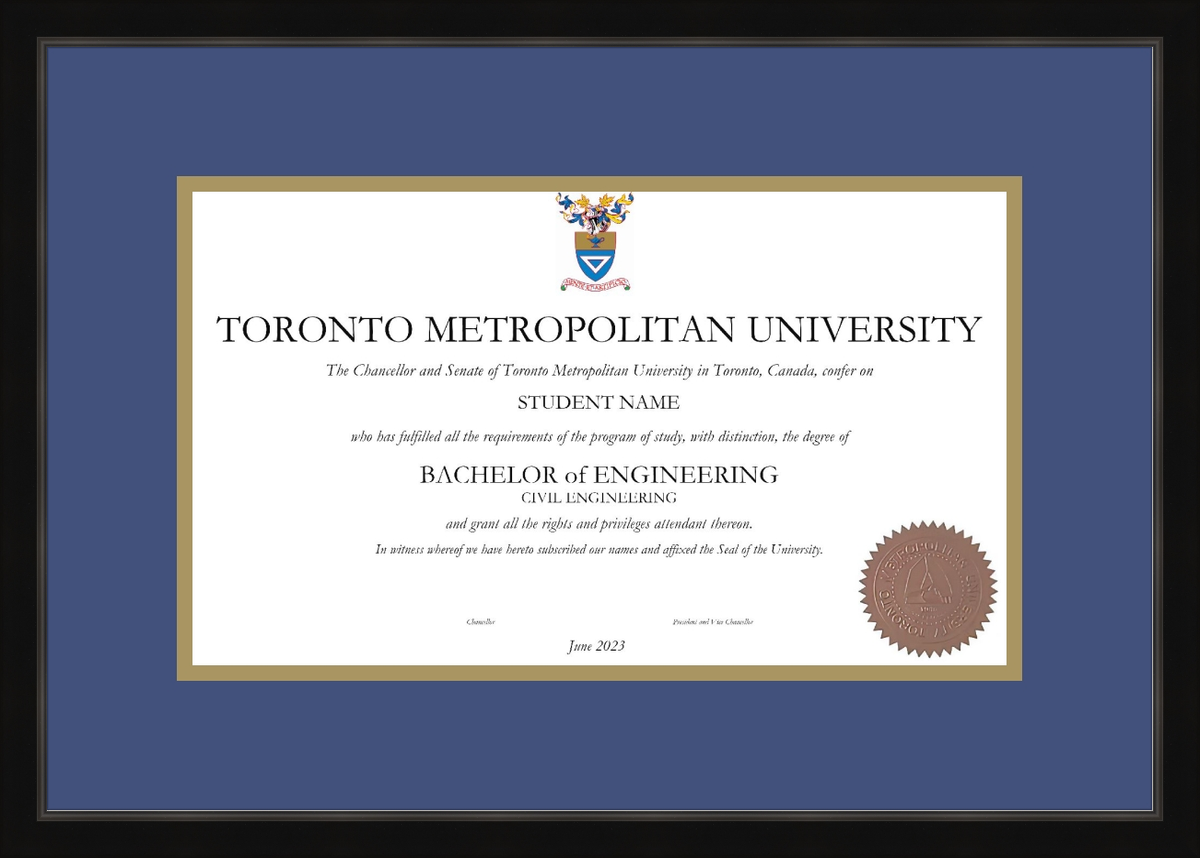 Custom Toronto Metropolitan University Diploma Frame