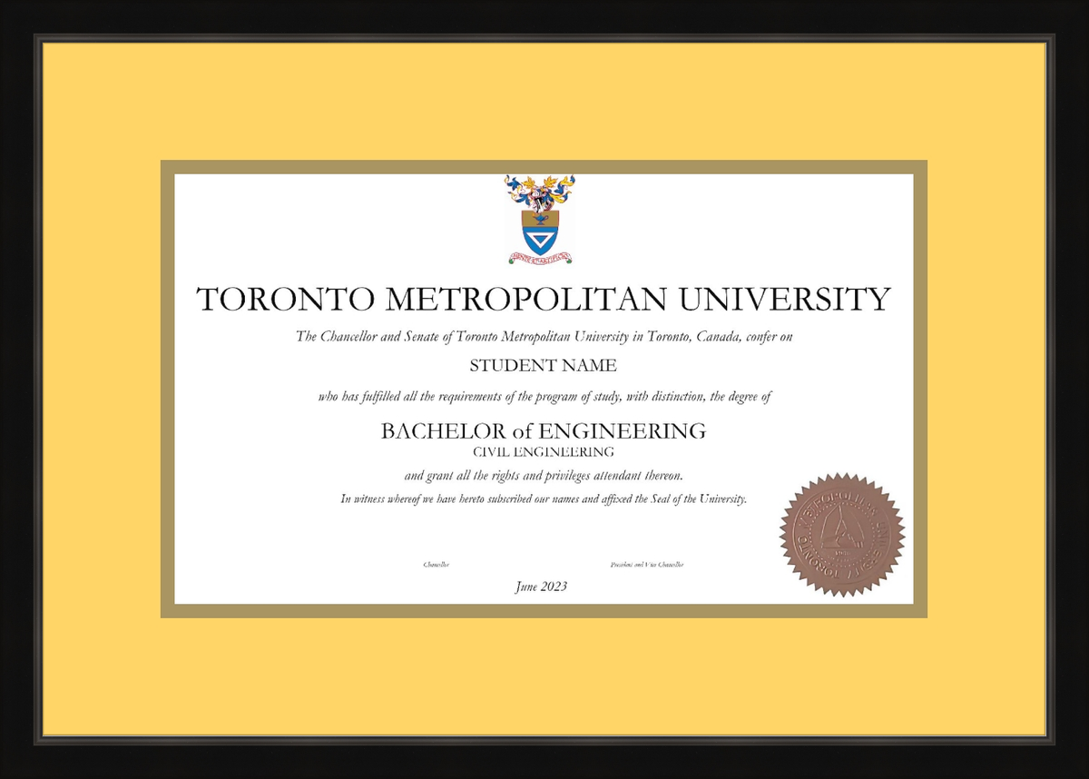 Custom Toronto Metropolitan University Diploma Frame