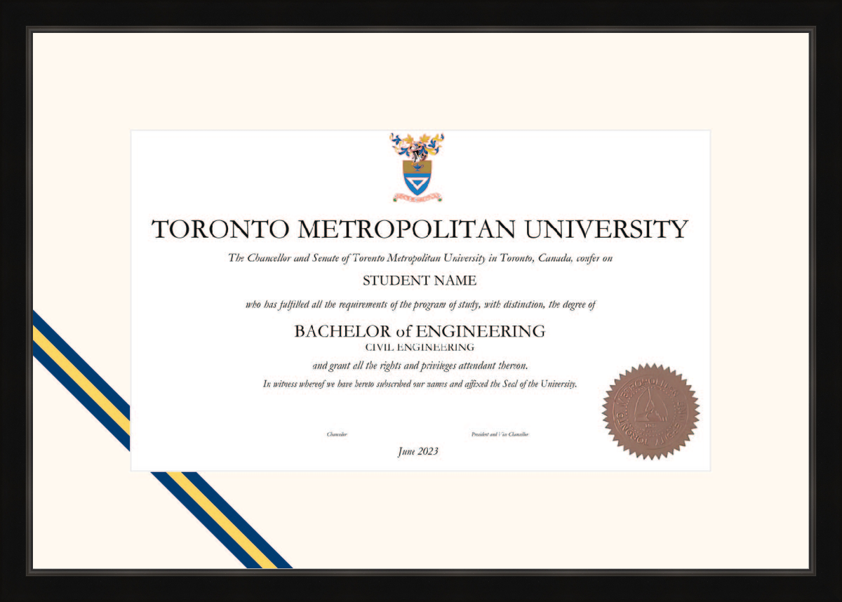 Custom Toronto Metropolitan University Diploma Frame