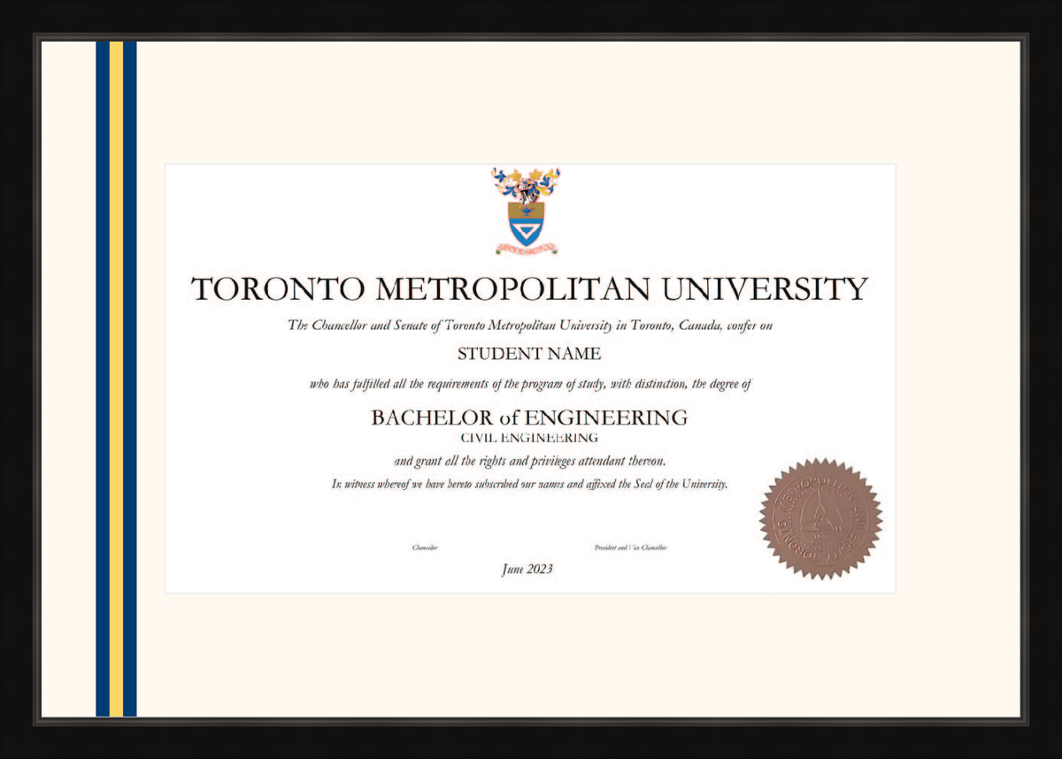 Custom Toronto Metropolitan University Diploma Frame