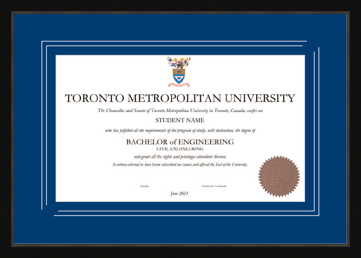 Custom Toronto Metropolitan University Diploma Frame