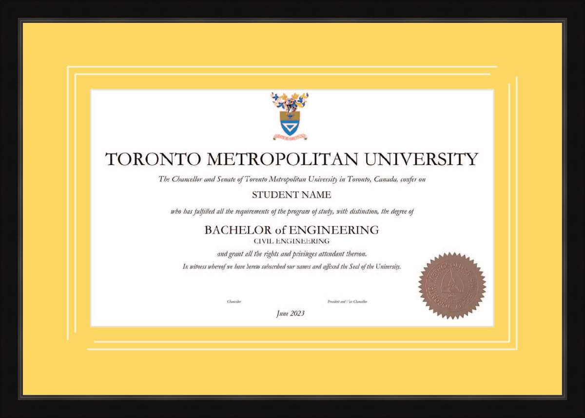 Custom Toronto Metropolitan University Diploma Frame