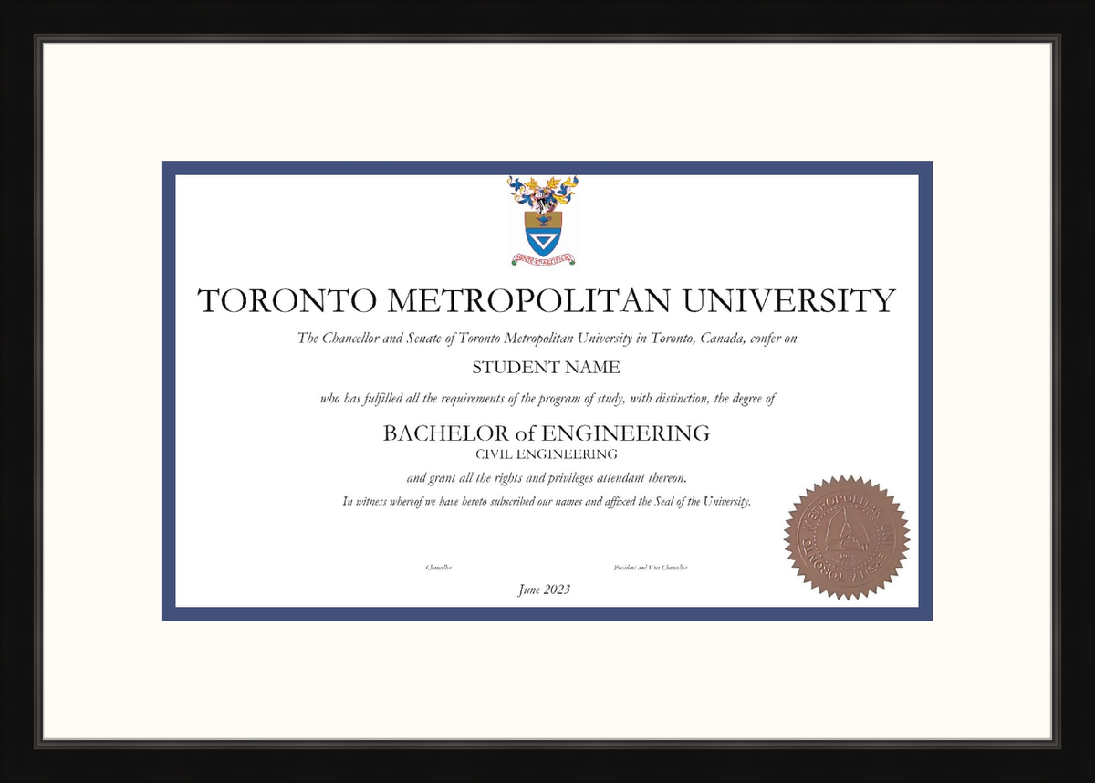 Custom Toronto Metropolitan University Diploma Frame