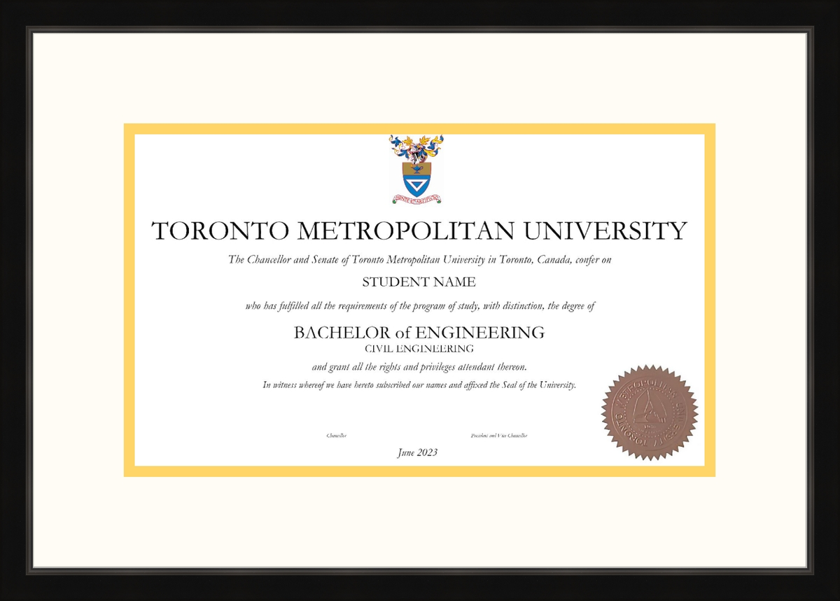 Custom Toronto Metropolitan University Diploma Frame