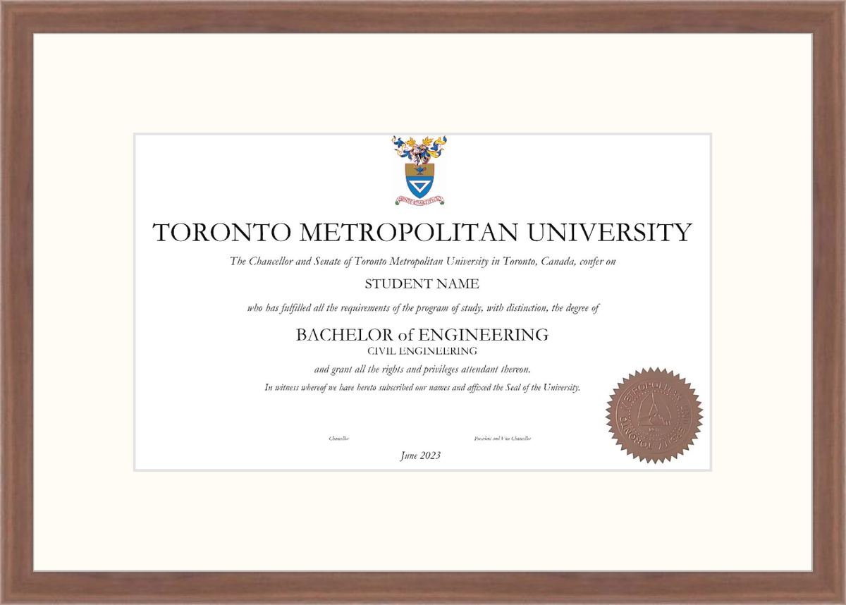 Custom Toronto Metropolitan University Diploma Frame