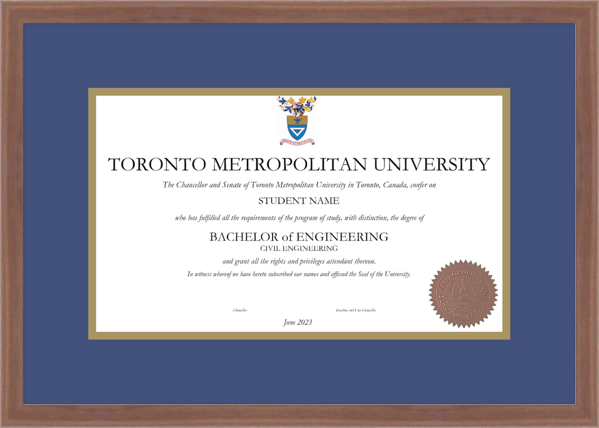 Custom Toronto Metropolitan University Diploma Frame