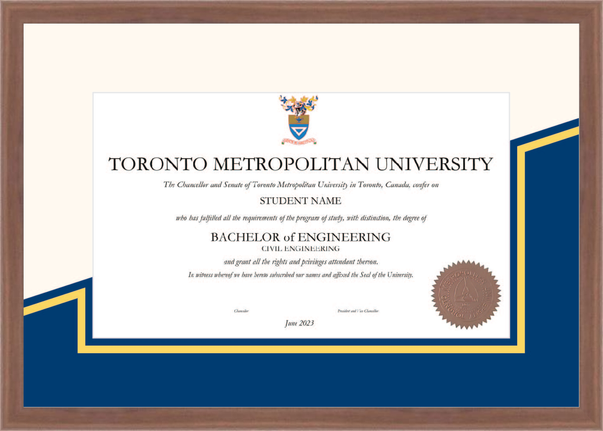 Custom Toronto Metropolitan University Diploma Frame
