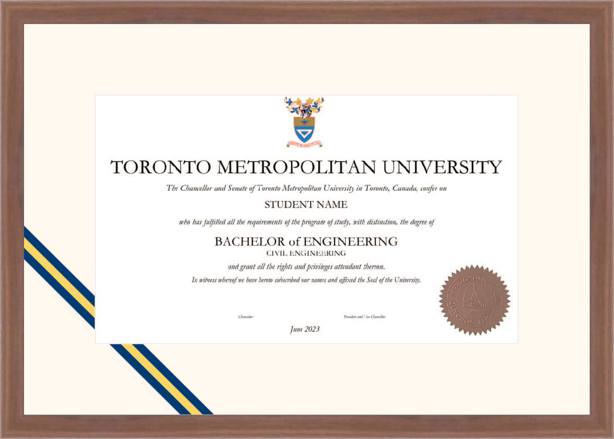 Custom Toronto Metropolitan University Diploma Frame