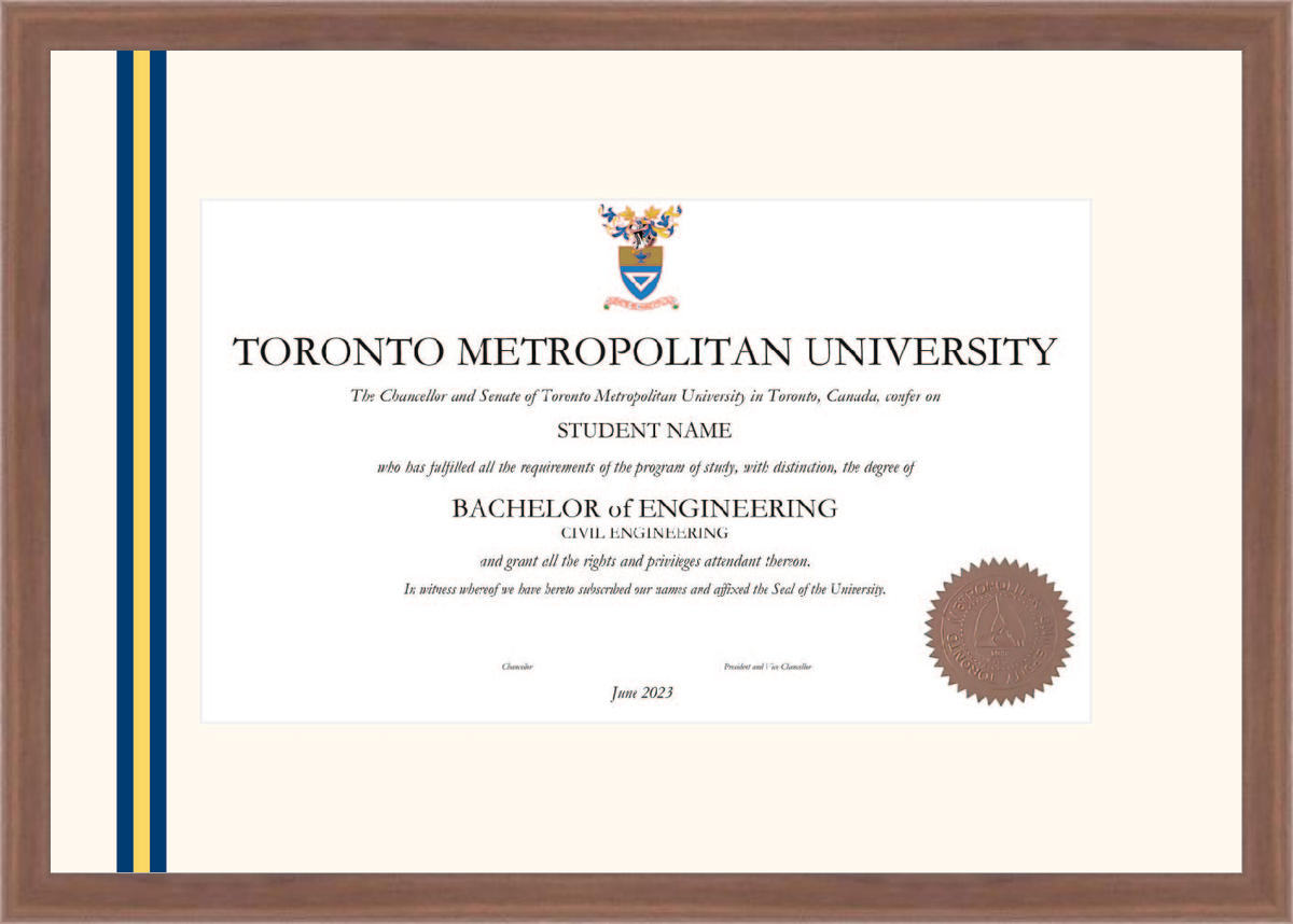 Custom Toronto Metropolitan University Diploma Frame