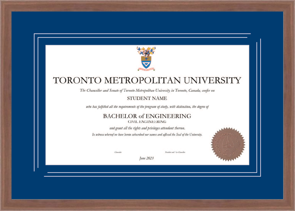 Custom Toronto Metropolitan University Diploma Frame