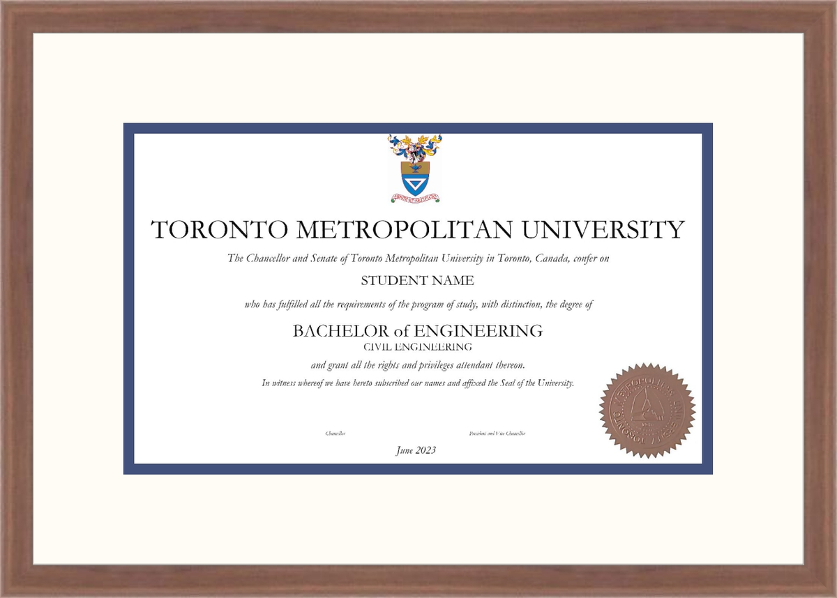 Custom Toronto Metropolitan University Diploma Frame