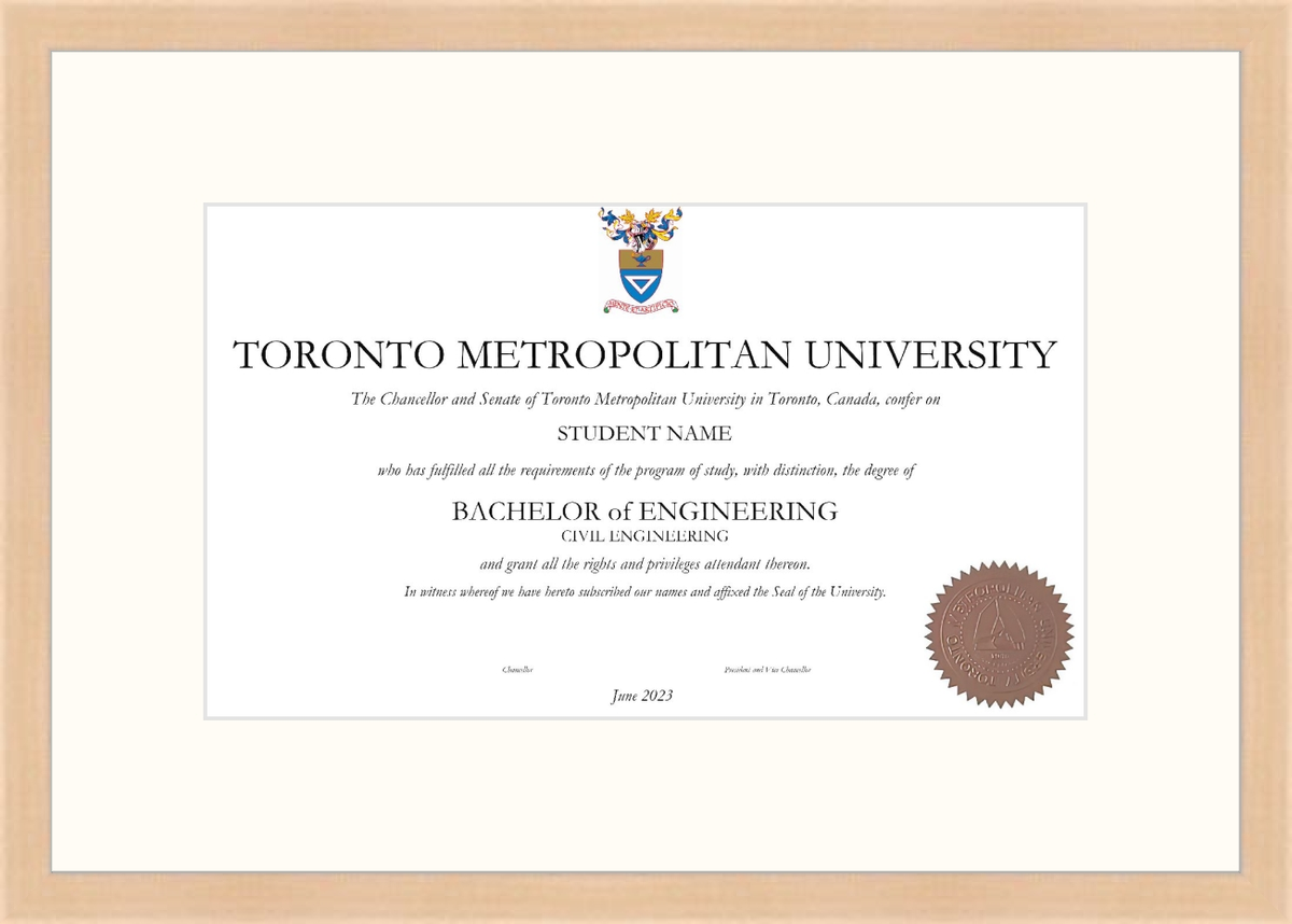 Custom Toronto Metropolitan University Diploma Frame