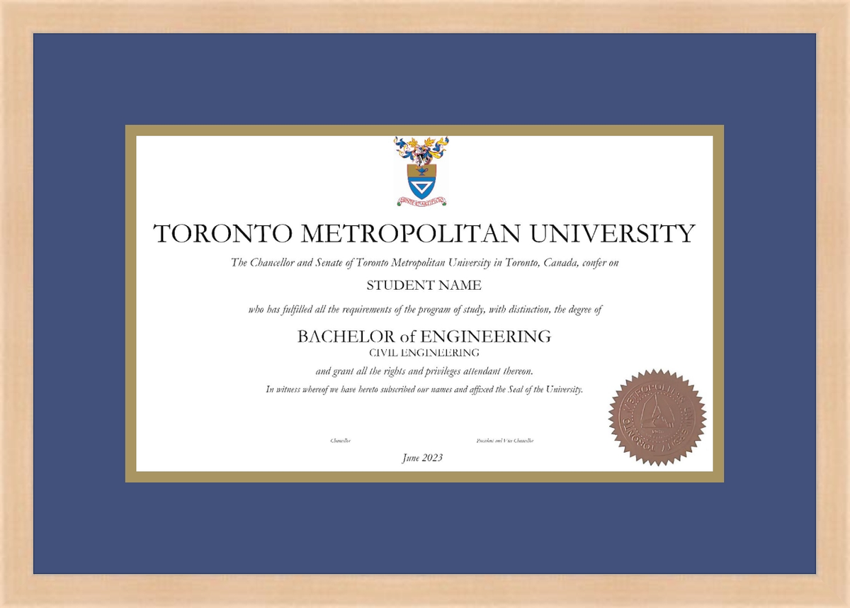 Custom Toronto Metropolitan University Diploma Frame