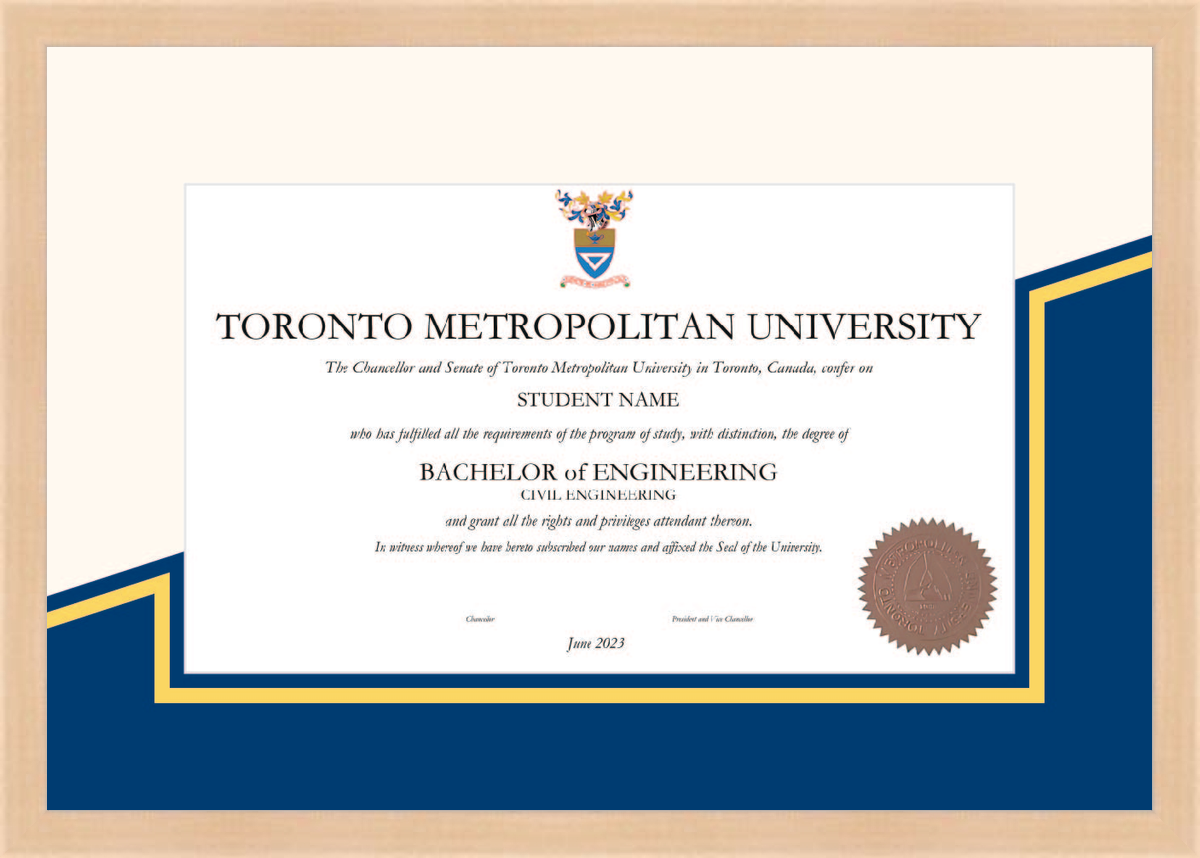 Custom Toronto Metropolitan University Diploma Frame