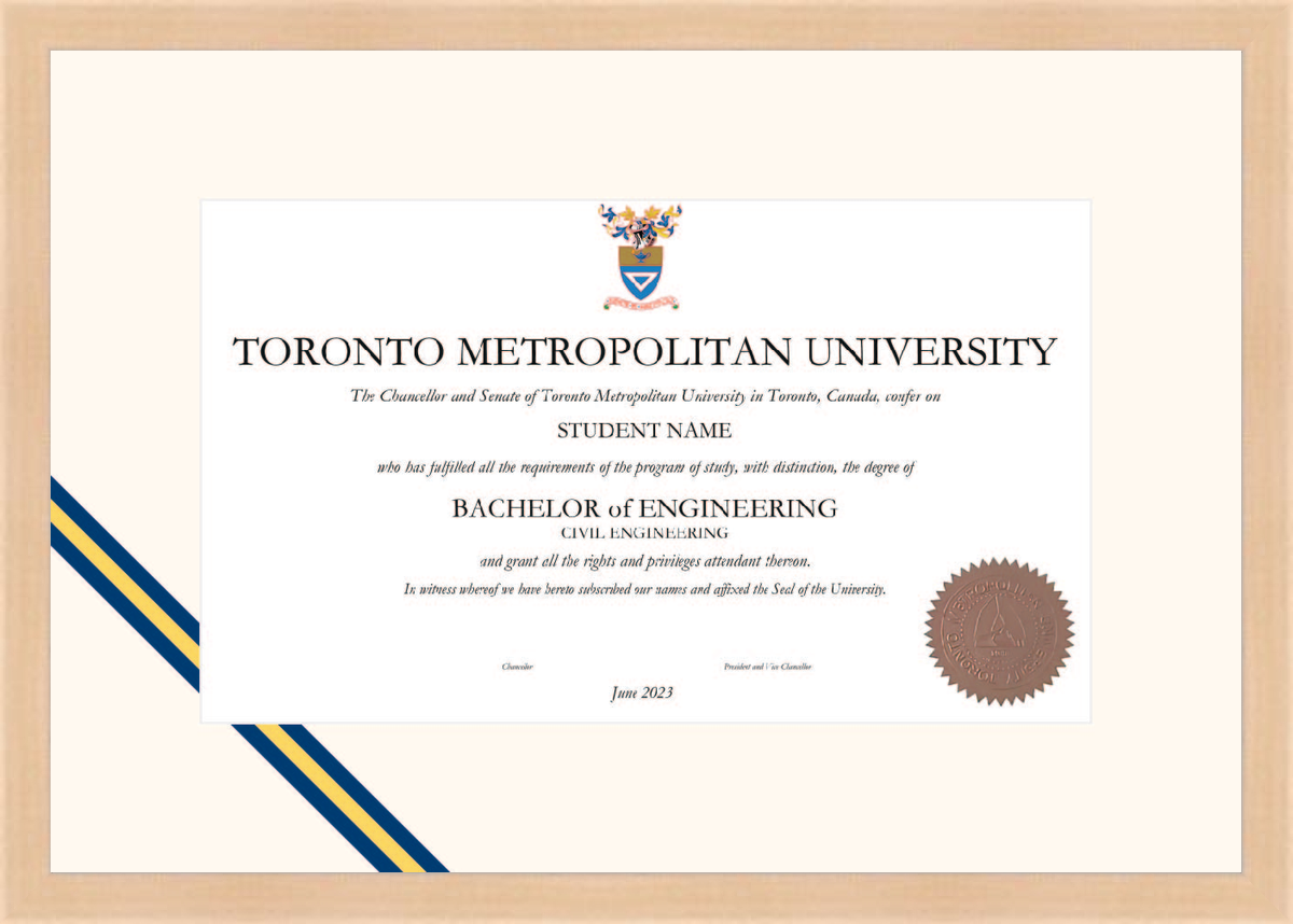 TMU Diploma Frame R1932007 Ramino Maple L1 TMU Tricolour Diagonal Stripe