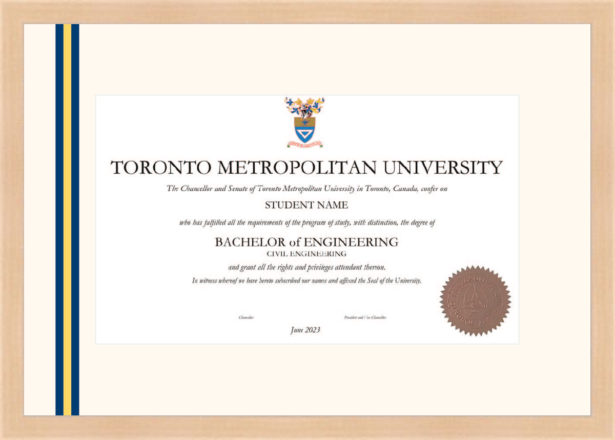 Custom Toronto Metropolitan University Diploma Frame