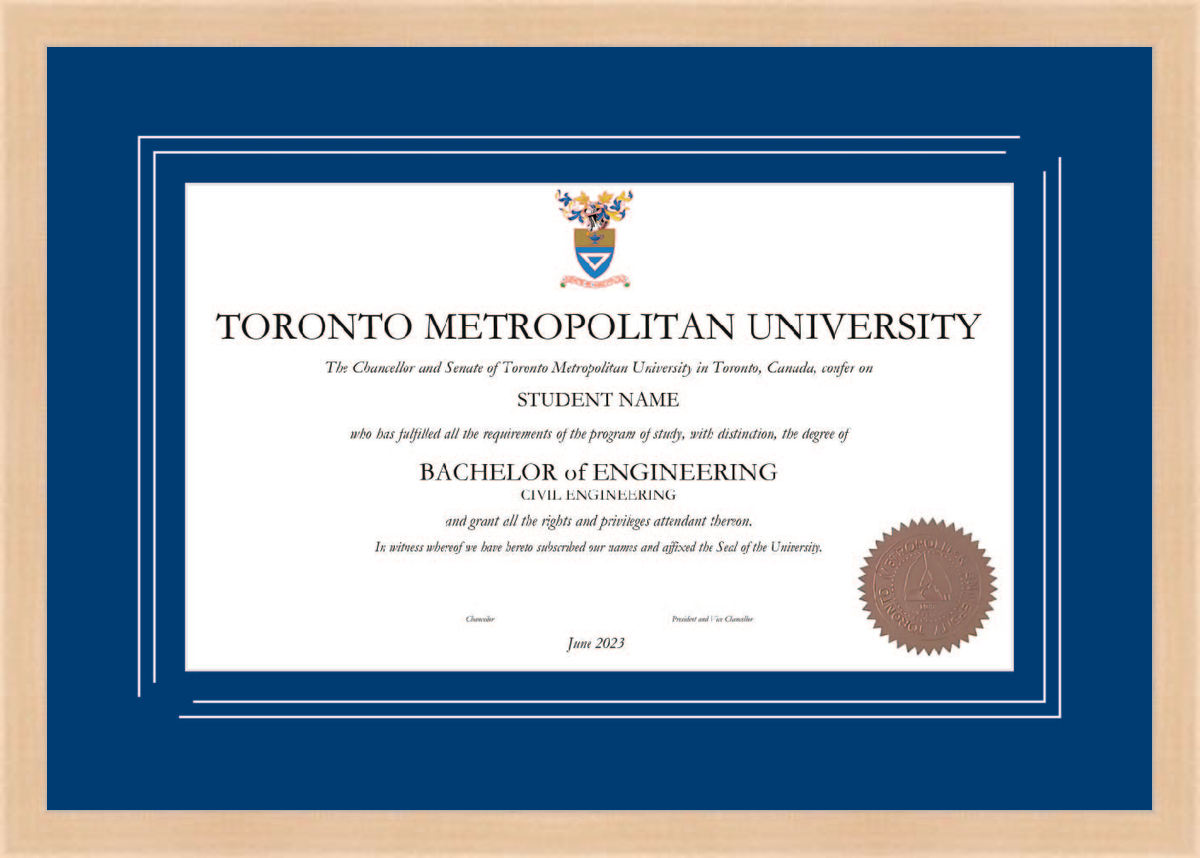 Custom Toronto Metropolitan University Diploma Frame