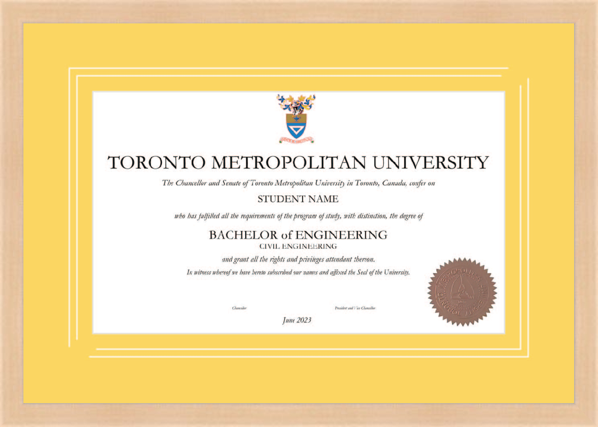 TMU Diploma Frame R1932007 Ramino Maple L1 TMU V Groove Sunflower