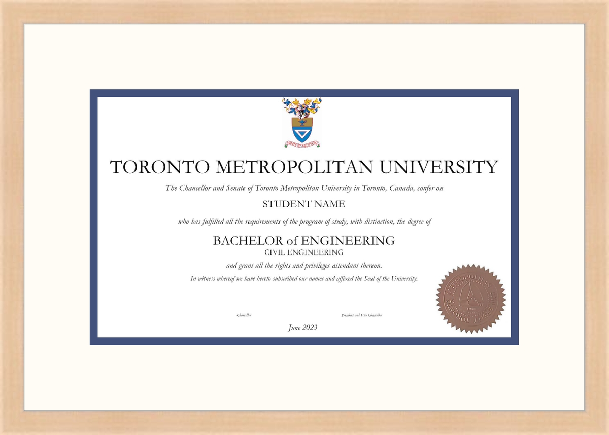 Custom Toronto Metropolitan University Diploma Frame