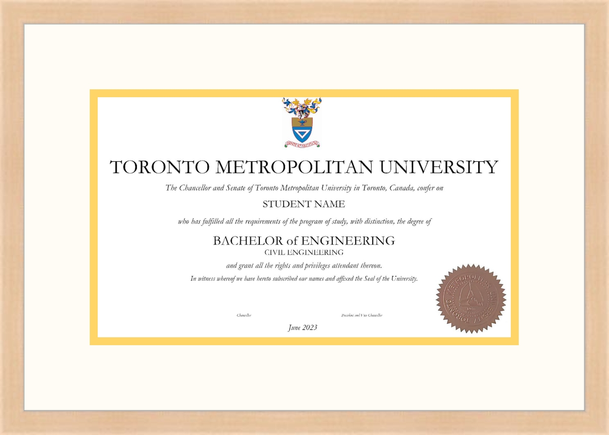 Custom Toronto Metropolitan University Diploma Frame