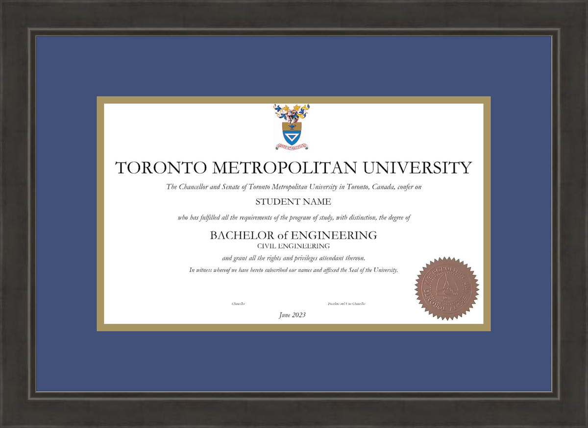 Custom Toronto Metropolitan University Diploma Frame